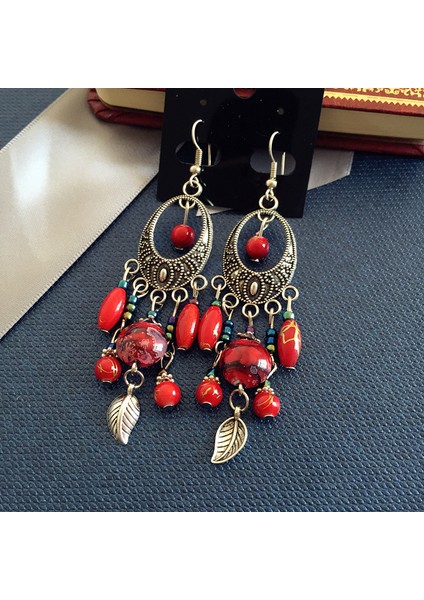 Bohemiyen Retro Etnik Tarz Avrupa-Amerikan Antik Gümüş Küpe, Tanrıça Tarzı Yüzünü Zayıflatan Tüllü Uzun Model Küpeler (Yurt Dışından)