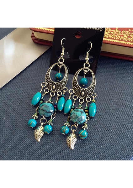 Bohemiyen Retro Etnik Tarz Avrupa-Amerikan Antik Gümüş Küpe, Tanrıça Tarzı Yüzünü Zayıflatan Tüllü Uzun Model Küpeler (Yurt Dışından)