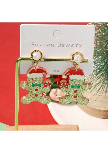 Avrupa-Amerika Noeli Sevimli Karikatür Parıltılı Baskılı Gingerbread Adam Küpe Moda Yaratıcı Noel Şapkası Fiyonklu Küpeler (Yurt Dışından)