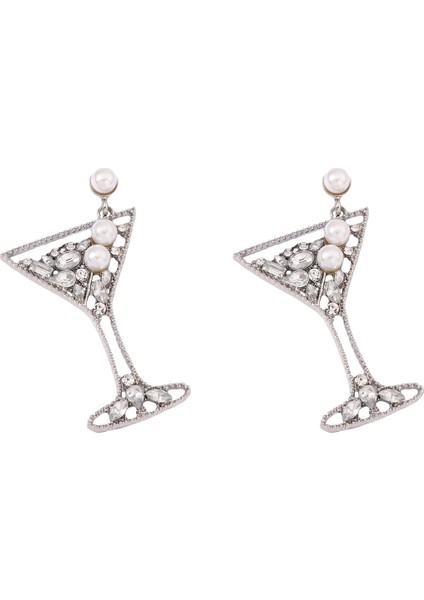 Şarap Kupası Serisi Inci Süslemeli, Renkli Elmaslı, Oyma Alaşım Küpe (Yurt Dışından)