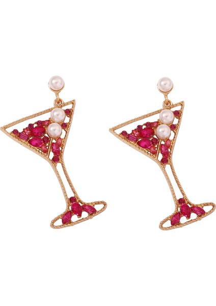 Şarap Kupası Serisi Inci Süslemeli, Renkli Elmaslı, Oyma Alaşım Küpe (Yurt Dışından)