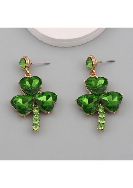 Tianzerun, 3 Renk Seçeneğiyle Şık ve Kişisel Kalpli Cam Malzemeden Yapılıp Üç Yapraklı Yonca Şeklindeyken, Renkli Elmaslı Alaşım Küpe. (Yurt Dışından)