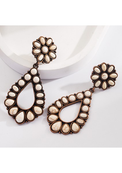 Bohem Tatil Stili Turkuaz Taşlı Küpe (Yurt Dışından)