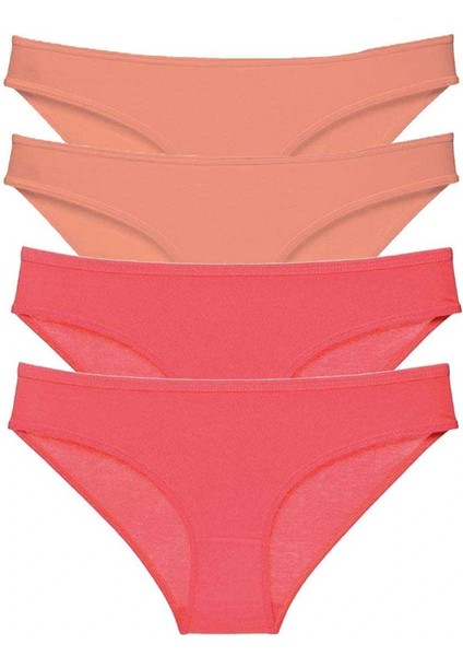 4 Adet Eko Set Likralı Kadın Slip Külot Pudra Fuşya