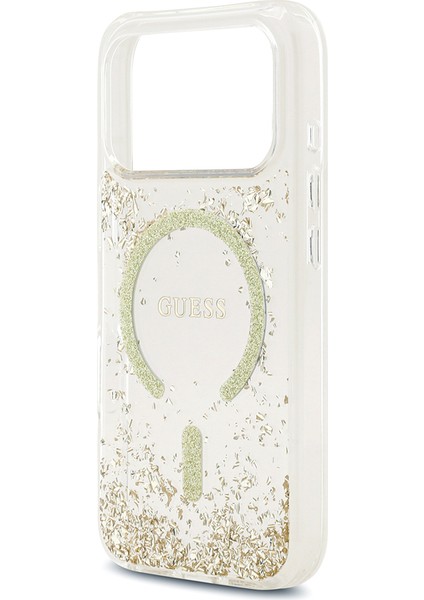 iPhone 17 Pro Uyumlu Kılıf Guess Lisanslı M-Safe Şarj Özellikli Transparan Resin Bottom Kapak Gold
