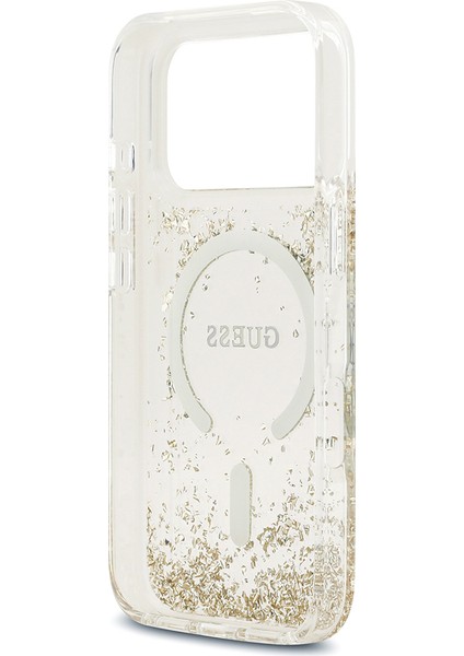 iPhone 17 Pro Uyumlu Kılıf Guess Lisanslı M-Safe Şarj Özellikli Transparan Resin Bottom Kapak Gold