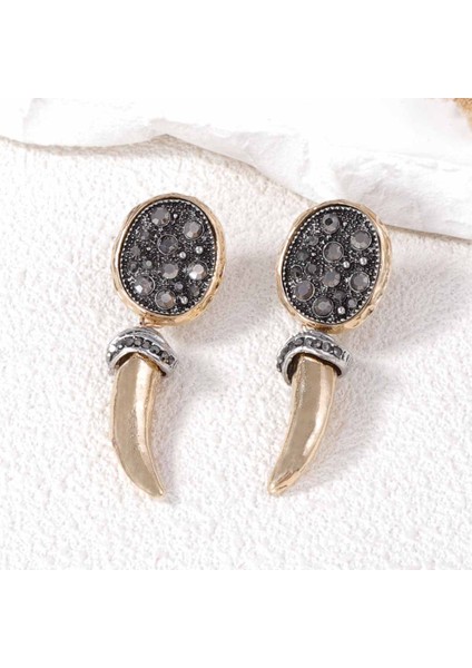 Trendy Retro Parlak Işıklı Hayvan Boynuzu Şeklinde Eski Görünümlü Küpe (Yurt Dışından)