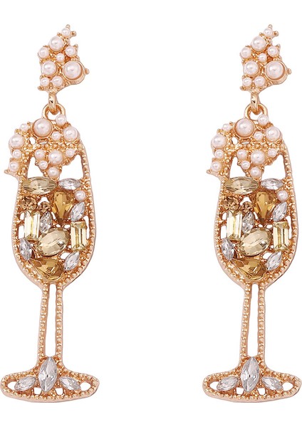 Inci ve Yapay Elmaslı Şarap Kupası Şeklinde Moda, Zarif ve Lüks Tarzda Küpe (Yurt Dışından)