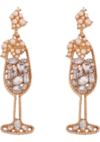 Inci ve Yapay Elmaslı Şarap Kupası Şeklinde Moda, Zarif ve Lüks Tarzda Küpe (Yurt Dışından)