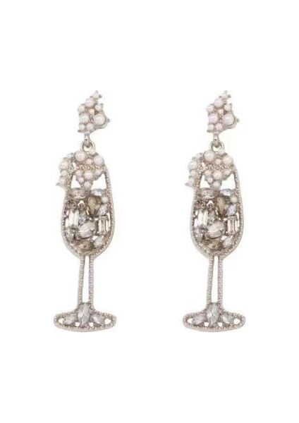 Inci ve Yapay Elmaslı Şarap Kupası Şeklinde Moda, Zarif ve Lüks Tarzda Küpe (Yurt Dışından)