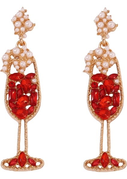 Inci ve Yapay Elmaslı Şarap Kupası Şeklinde Moda, Zarif ve Lüks Tarzda Küpe (Yurt Dışından)