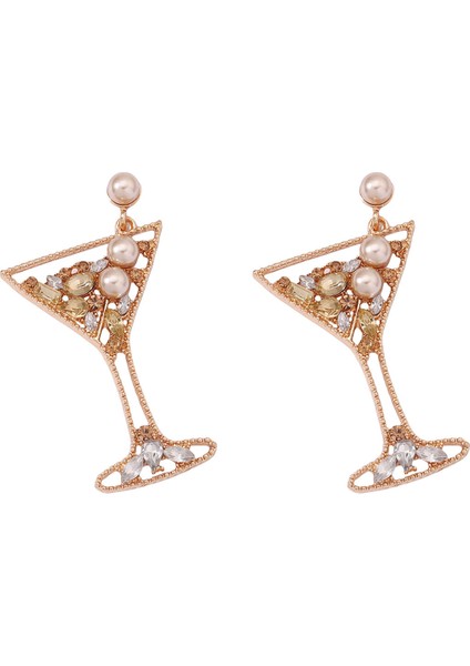 Şarap Kupası Serisi Inci Süslemeli, Renkli Elmaslı, Oyma Alaşım Küpe (Yurt Dışından)