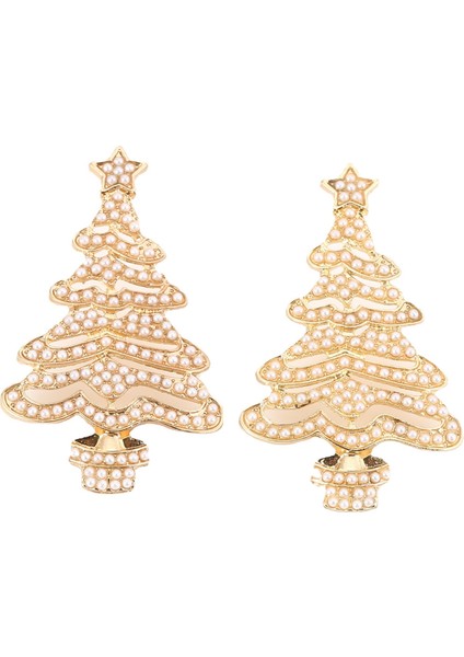 Noel Stili Moda Çok Amaçlı A Tılı Noel Ağacı Tasarımı Alaşım Elmas Süslemeli Zarif Inci Işlemeli Kadın Küpeleri (Yurt Dışından)