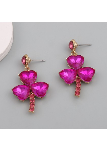 Tianzerun, 3 Renk Seçeneğiyle Şık ve Kişisel Kalpli Cam Malzemeden Yapılıp Üç Yapraklı Yonca Şeklindeyken, Renkli Elmaslı Alaşım Küpe. (Yurt Dışından)