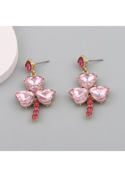 Tianzerun, 3 Renk Seçeneğiyle Şık ve Kişisel Kalpli Cam Malzemeden Yapılıp Üç Yapraklı Yonca Şeklindeyken, Renkli Elmaslı Alaşım Küpe. (Yurt Dışından)