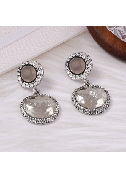 Bohem Tarzı Moda Yüksek Kali Tasarım Alaşım Tam Elmaslı Geometrik Yuvarlak Düğme Tipi Küpe (Yurt Dışından)