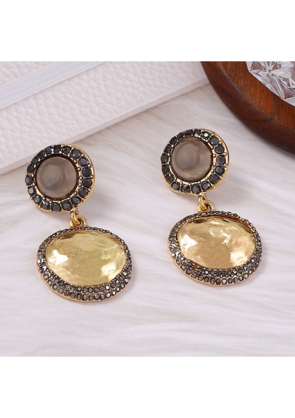 Bohem Tarzı Moda Yüksek Kali Tasarım Alaşım Tam Elmaslı Geometrik Yuvarlak Düğme Tipi Küpe (Yurt Dışından)