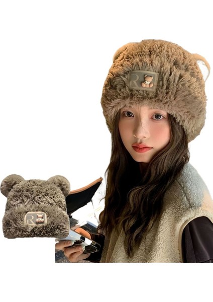 Kadınlar Için Sevimli Ayı Şapkası Sonbahar ve Kış Kalın Peluş Şapka (Yurt Dışından)