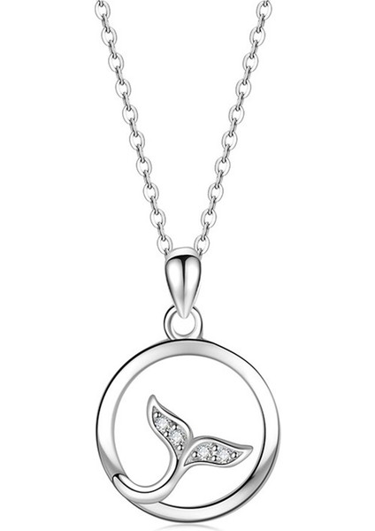 Kadınlar Için 925 Ayar Gümüş Kolye, Yuvarlak Yüzük, Çift Balık Kuyruğu Kolye Ucu, Köprücük Kemiği Zinciri (Yurt Dışından)