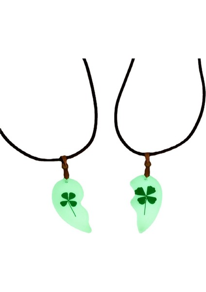 Karanlıkta Parlayan Dört Yapraklı Yonca Kolyesi, Kalp Şeklinde Çift Çiçek Kolyesi (Yurt Dışından)