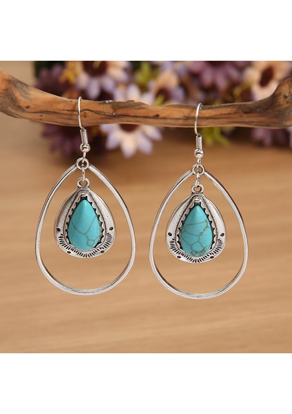 Avrupa-Amerika Popüler Model Küpe, Retro Bohemya Tarzı Yeni Damla Turkuaz Takı Sallantılı Küpeler (Yurt Dışından)