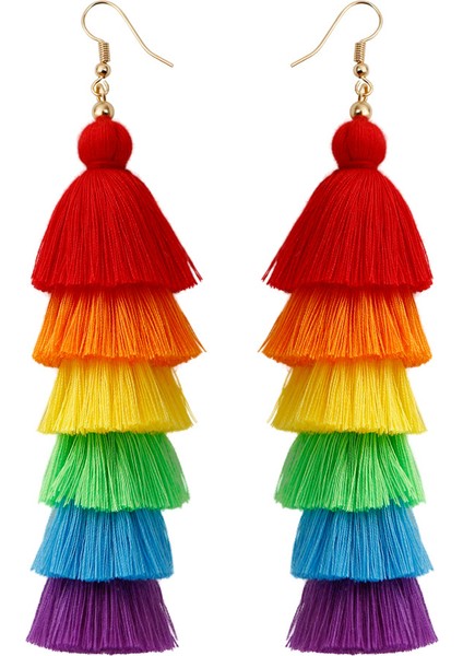 Bohem Tatil Tarzı Püsküllü Küpe (Yurt Dışından)