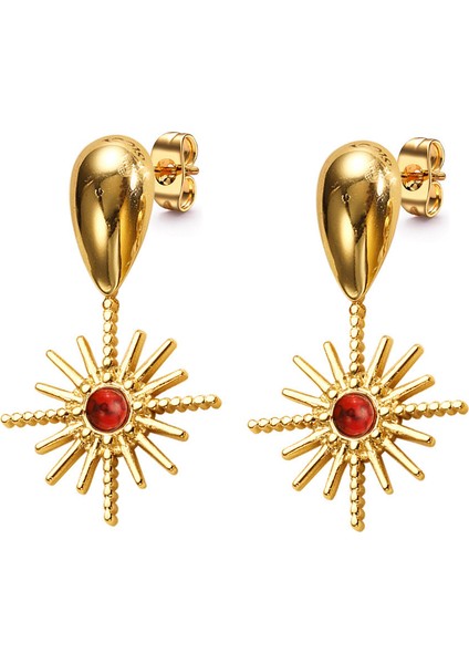 Bohem Güneş Çiçeği Damla Küpe (Yurt Dışından)