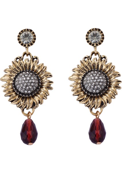 Eski Tarz Bohem Zarif Zirkon Taşlı Güneş Çiçeği Damla Kolye (Yurt Dışından)