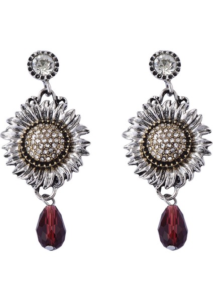 Eski Tarz Bohem Zarif Zirkon Taşlı Güneş Çiçeği Damla Kolye (Yurt Dışından)