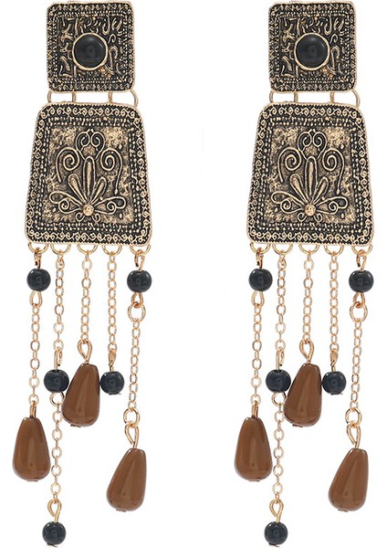 Retro Püsküllü Boncuklu Geometrik Çiçekli Kadın Bohem Küpeler (Yurt Dışından)