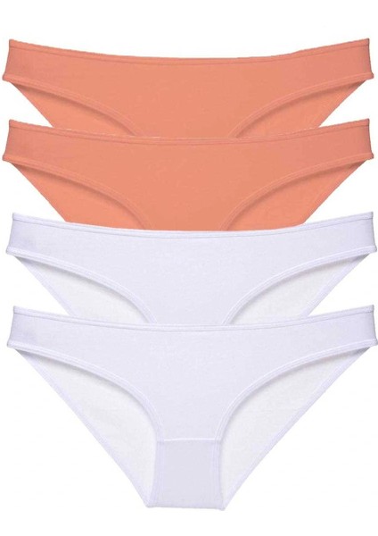 4 Adet Eko Set Likralı Kadın Slip Külot Pudra Beyaz