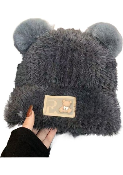 Kadınlar Için Sevimli Ayı Şapkası Sonbahar ve Kış Kalın Peluş Şapka (Yurt Dışından)