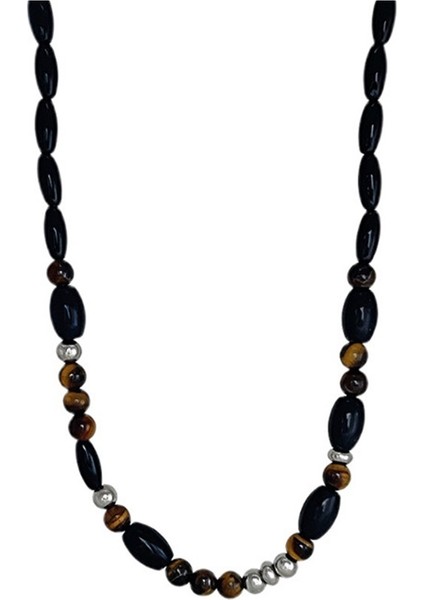 Çiftler Için Siyah Akik Kaplan Gözü Boncuklu Kolye, Kazak Zinciri (Yurt Dışından)