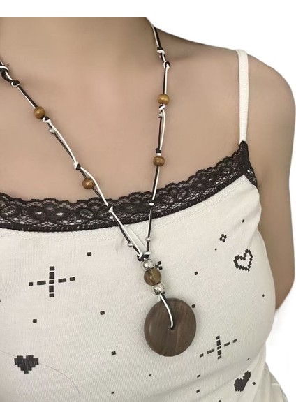 Ahşap Emniyet Tokalı Kolye Örgülü Kolye Kazak Zinciri Çift (Yurt Dışından)