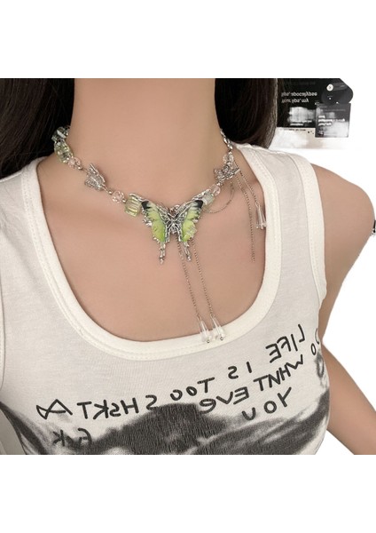 Kadınlar Için Punk Tarzı Sokak Stili Köprücük Kemiği Zinciri Kelebek Kolye (Yurt Dışından)