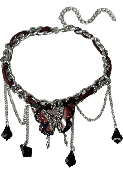 Kadınlar Için Punk Tarzı Sokak Stili Köprücük Kemiği Zinciri Kelebek Kolye (Yurt Dışından)