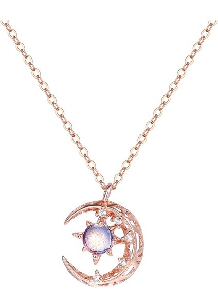 Kadınlar Için 925 Ayar Gümüş Yanardöner Yıldız ve Ay Kolye, Köprücük Kemiği Zinciri (Yurt Dışından)