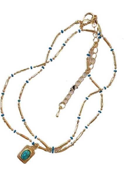 Plaj Tatilleri Için Akik Turkuaz Boncuklu Kolye, Katmanlı Köprücük Kemiği Zinciri/kolyesi (Yurt Dışından)