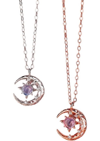 Kadınlar Için 925 Ayar Gümüş Yanardöner Yıldız ve Ay Kolye, Köprücük Kemiği Zinciri (Yurt Dışından) fiyatları