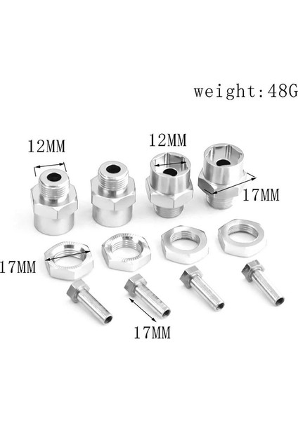 4pcs Metal Hex Adaptörü 12MM Ila 17MM Tekerlek Hex Hubs Adaptörü Uzatma Dönüştürme Somunları 1/10 Rc Araç Gümüş (Yurt Dışından) modelleri