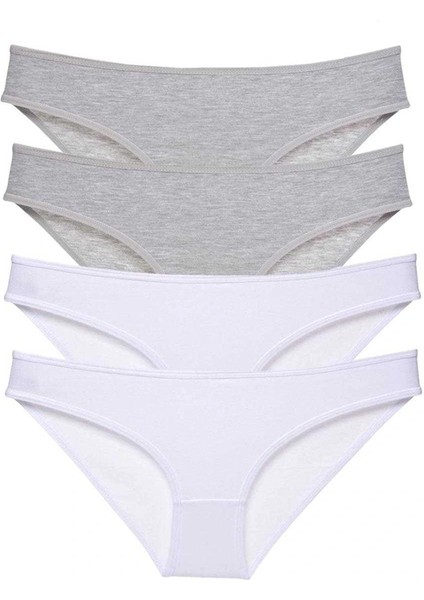 4 Adet Süper Eko Set Likralı Kadın Slip Külot Gri Beyaz