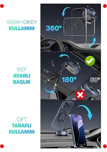 Manyetik Araç Telefon Tutucu - 360° Dönebilir modelleri