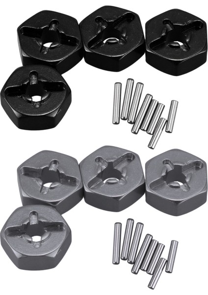 2 Set Alüminyum Alaşım 12MM Birleştirici Tekerlek Hub Hex Adaptör Wltoys 144001 1/14 Rc Araba Yedek Parçaları Siyah ve Gri (Yurt Dışından)