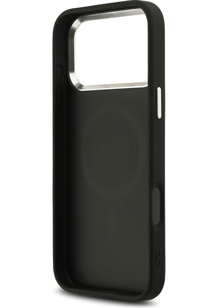 iPhone 17 Pro Max Uyumlu Kılıf Guess Lisanslı M-Safe Şarj Özellikli 4g Klasik Yazı Logo Kapak Siyah