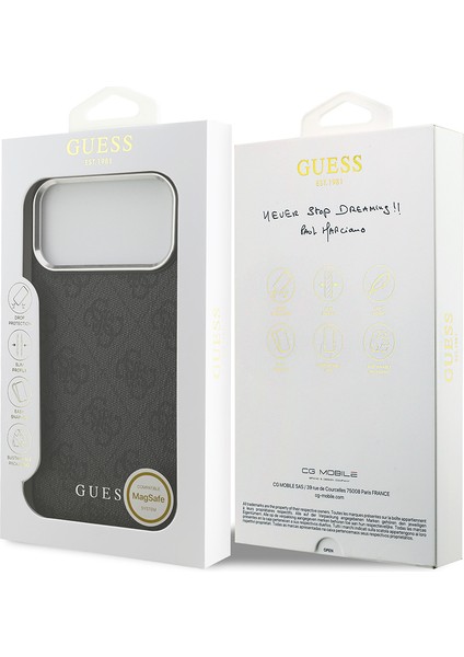 iPhone 17 Pro Max Uyumlu Kılıf Guess Lisanslı M-Safe Şarj Özellikli 4g Klasik Yazı Logo Kapak Siyah