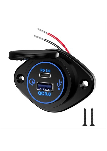 Modifiye Çok Fonksiyonlu Araba Telefon Şarj Cihazı Su Geçirmez Araba Rv Yacht Qc Pd Çift Qc3 0 USB Hızlı Şarj Mavi Işık Ekran (Yurt Dışından)
