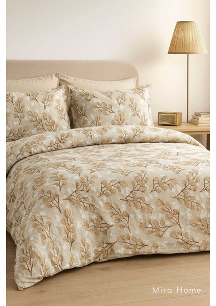 Çift Kişilik Pamuklu Nevresim Takımı Yaprak Desenli