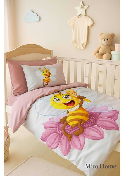 Yenidoğan Kız Bebek Nevresim Takımı &AMP;#37;100 Pamuklu Lady Bee