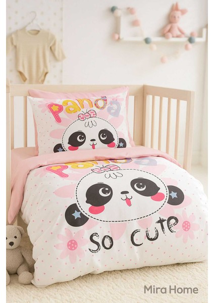 Yenidoğan Kız Bebek Nevresim Takımı &AMP;#37;100 Pamuklu Panda So Cute