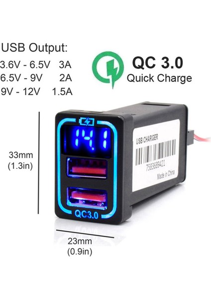 Qc3 0 Araba USB Port Toyota Için Fast Charger Camry Land Cruiser 200 Rav4 Corolla Adaptör LED Voltmetre Buz Mavisi (Yurt Dışından) indirimleri